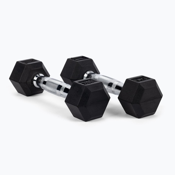 Комплект 2 дъмбела Thornfit, шестоъгълни, стомана/гума, 9 кг, черни