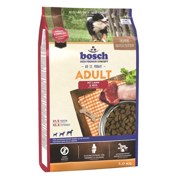 Hrana uscata pentru caini Bosch, Miel si Orez, 3kg