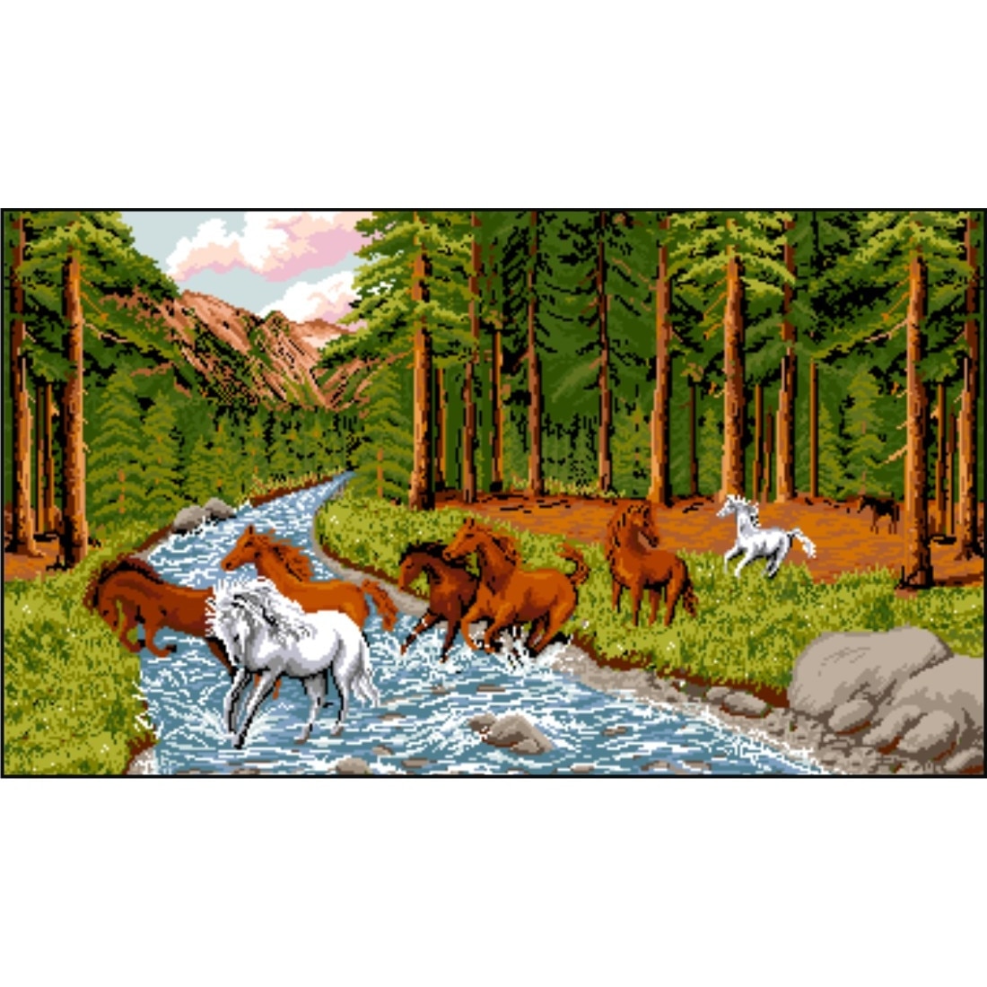 Caii salbatici - kit goblen cu panza imprimata