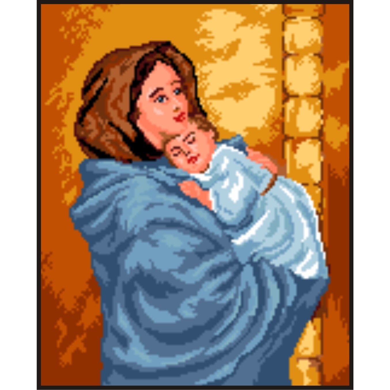 Maica Domnului cu prunc la piept - kit goblen cu panza imprimata