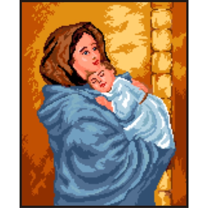 Maica Domnului cu prunc la piept - kit goblen cu panza imprimata