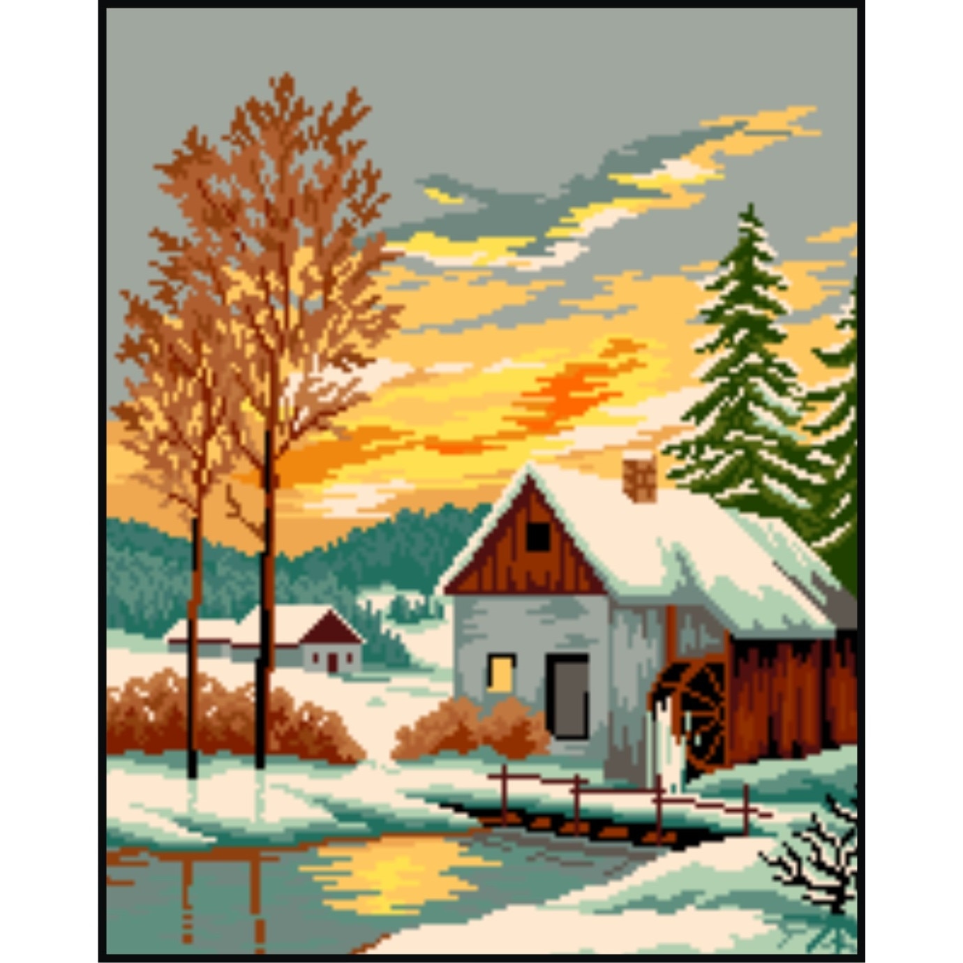 Amurg in munti - kit goblen cu panza imprimata