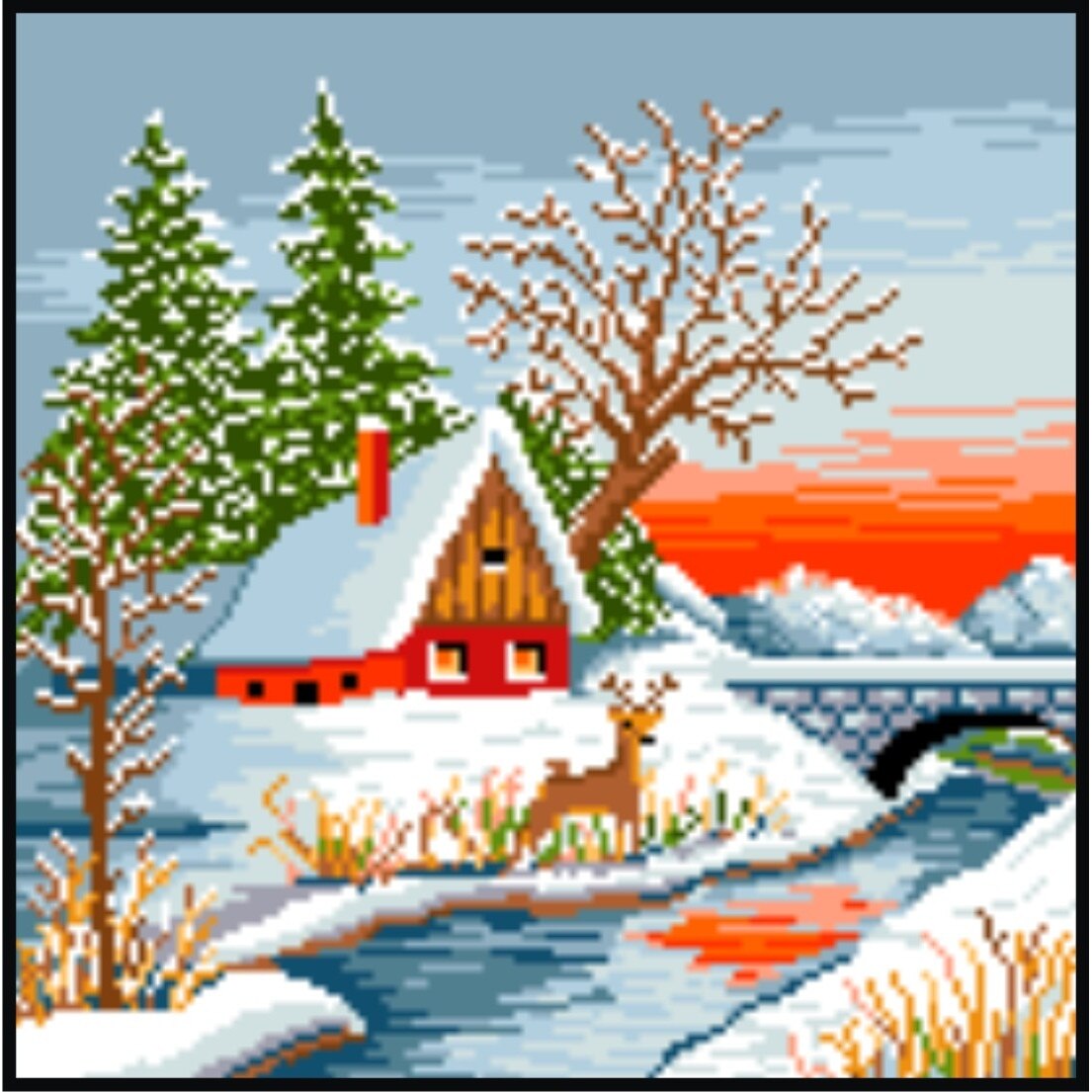 Iarna de basm - kit goblen cu panza imprimata