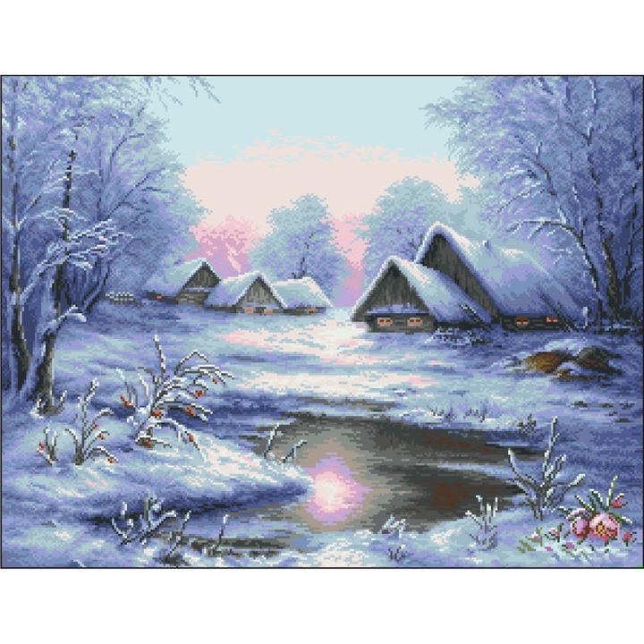 Visul unei seri de iarna - kit goblen cu panza imprimata