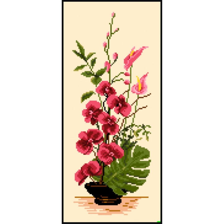 Ikebana cu orhidee - kit goblen cu panza imprimata