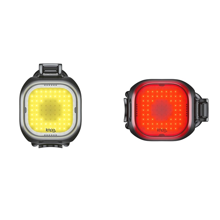 Első/hátsó kerékpárlámpa készlet, Knog, 8 mód, 50/30 lm, Sárga/Piros