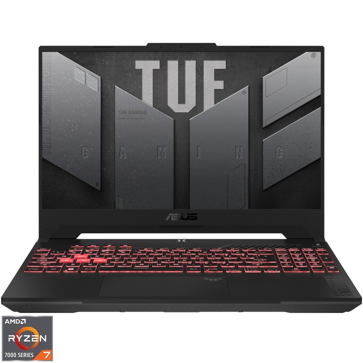 Laptop Gaming ASUS TUF A15 FA507NU cu procesor AMD Ryzen™ 7 7735HS pana la 4.70 GHz, 15.6", Full HD, IPS, 144Hz, 16GB, 512GB SSD, NVIDIA® GeForce RTX™ 4050 6GB GDDR6, No OS, Mecha Gray