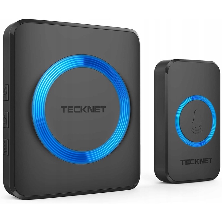 Kit sonerie wireless, TeckNet, 38 melodii, Indicator LED, 400 m, Negru