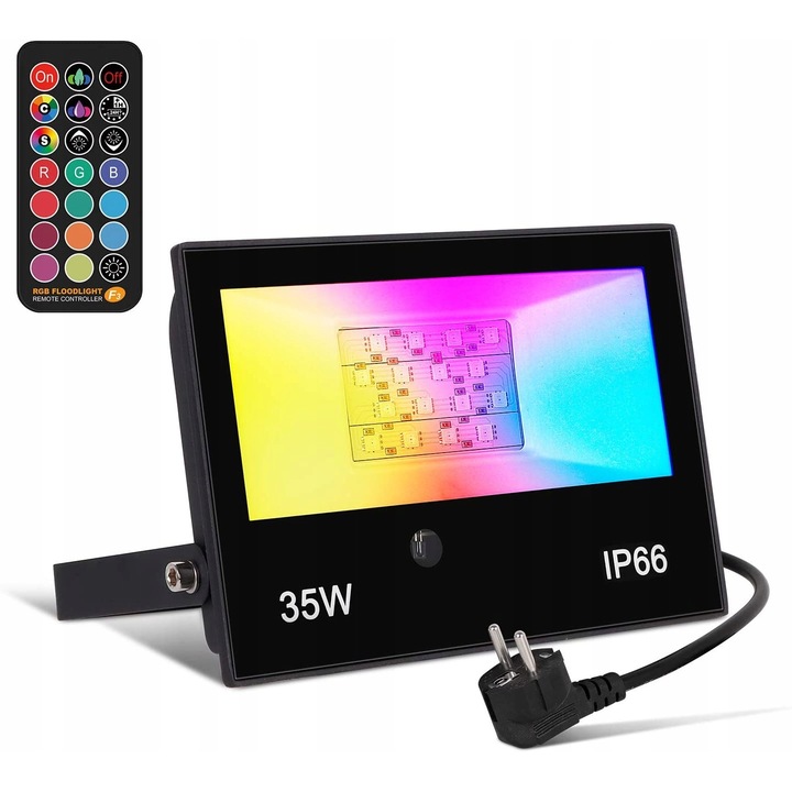 RGB LED проектор, 35W, 12 цвята, функция памет, IP66, 18.5x11x3.8cm, + дистанционно управление