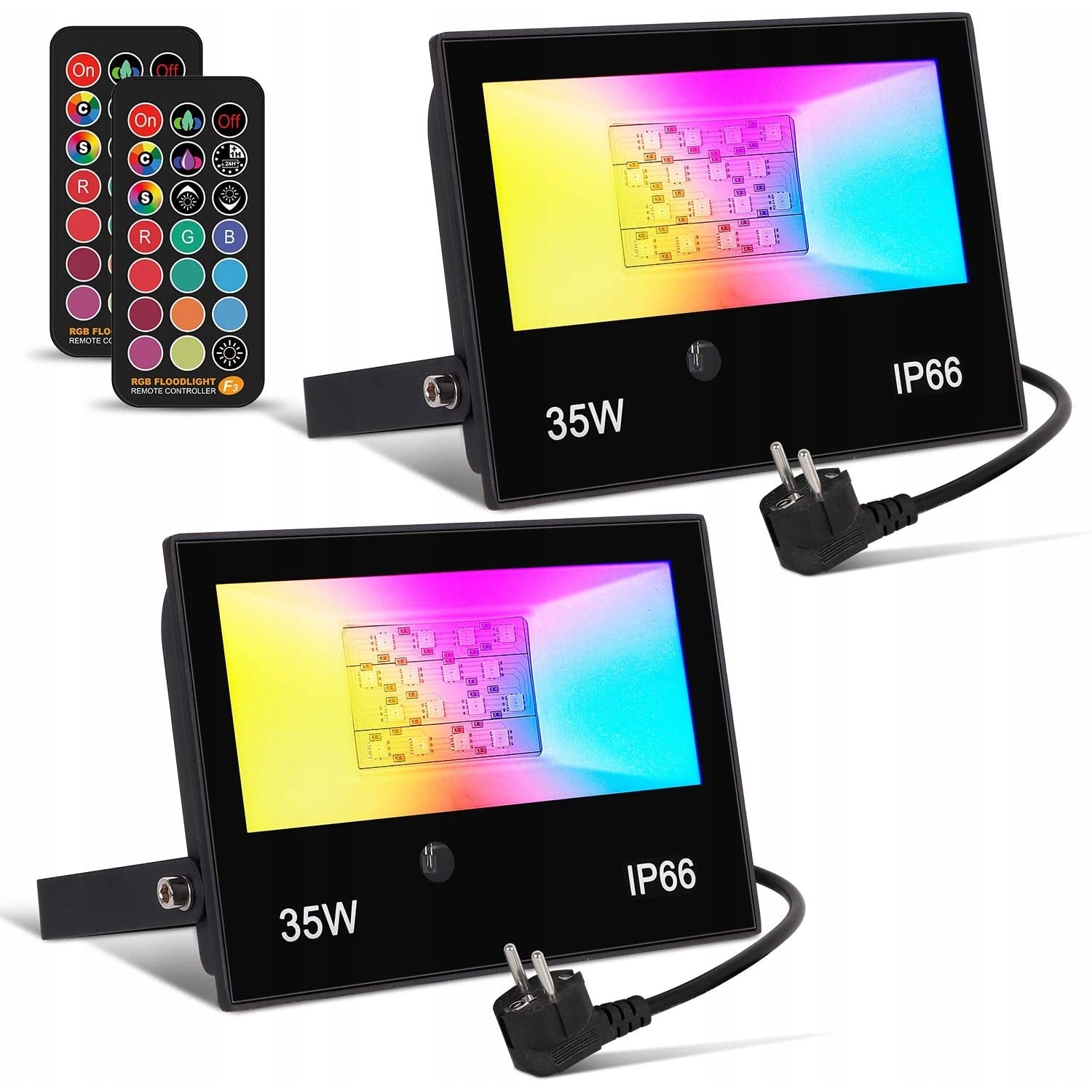 Set 2 reflectoare LED, RGB, 35W, IP66, 12 culori, Negru - eMAG.ro