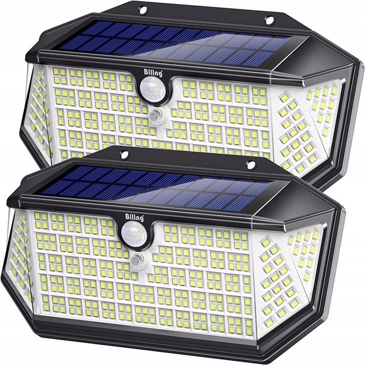 Set 2 Lampi Solare LED cu Senzor de Miscare, Biling, 266 LED, 2000 lm, IP65