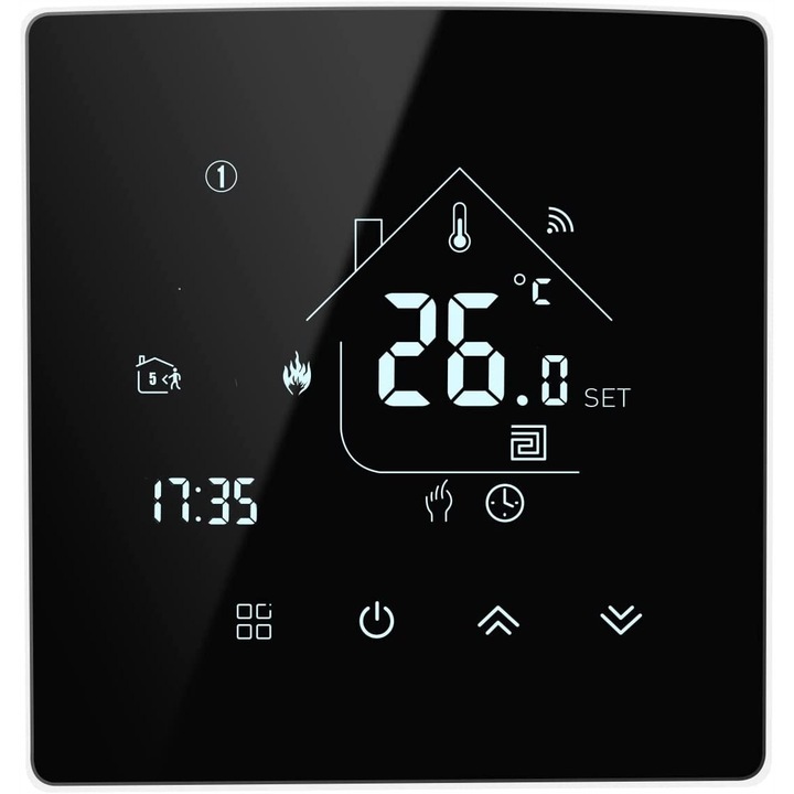 Термостатен панел за подово отопление, Smart, Съвместим с Alexa/Google Home, Wi-Fi, Черен