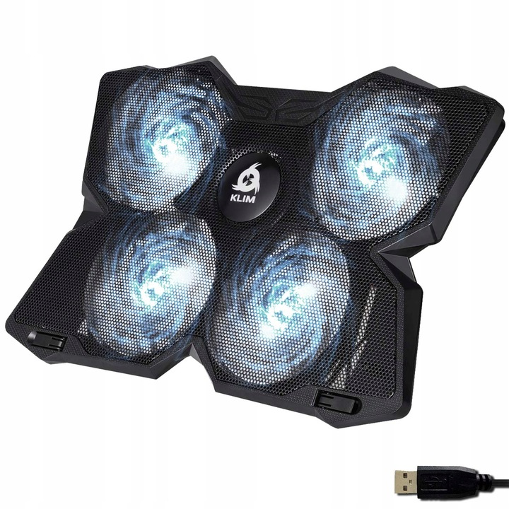 Suport racire laptop, 4 ventilatoare, iluminare LED, compatibil 11-19 inch, 27.2x3.1x40.1cm
