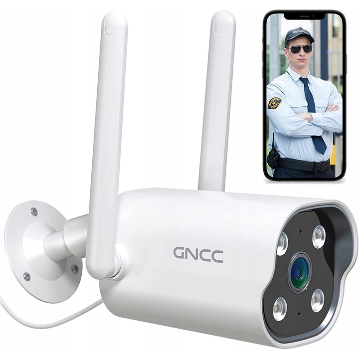 Камера за външно наблюдение, IP65, нощно виждане, резолюция 1080P, бяла, комплект с европейски адаптер