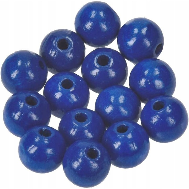 Set 30 margele de artizanat, Lemn, 12 mm, Albastru