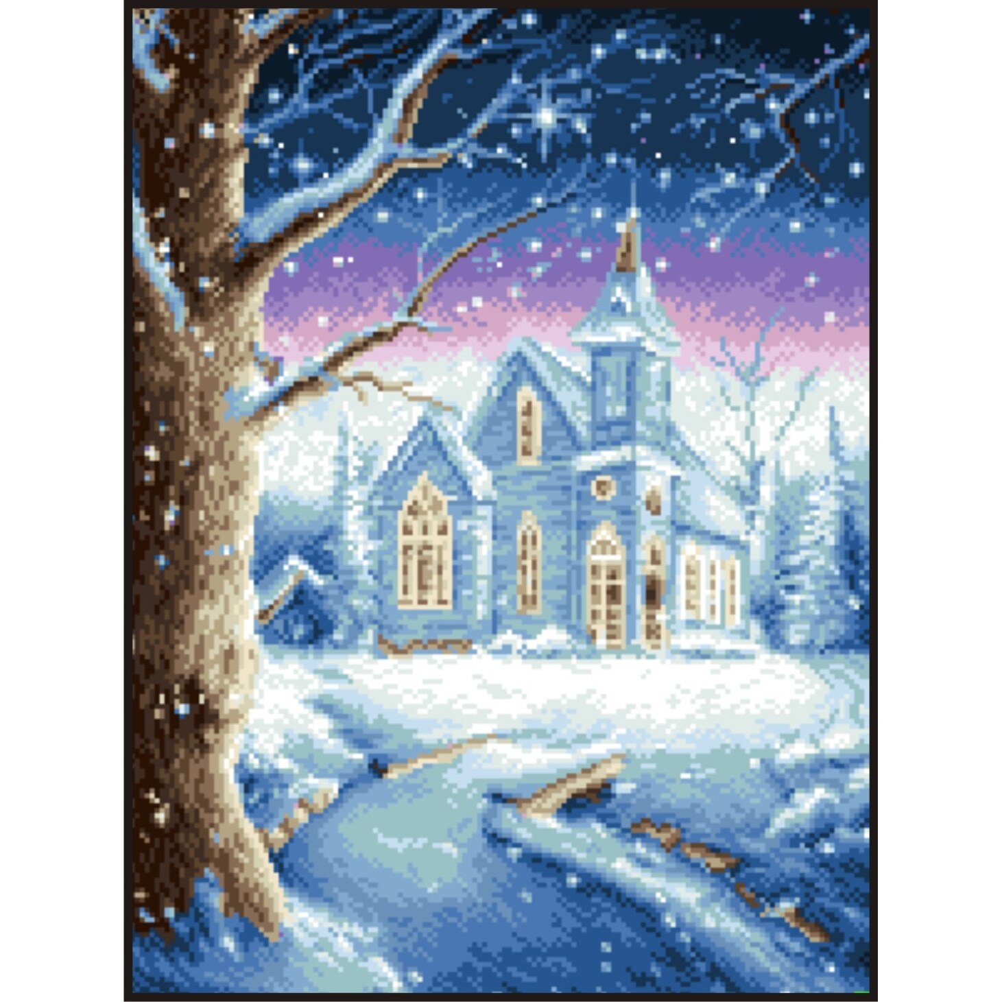 Bisericuta albastra - kit goblen cu panza imprimata