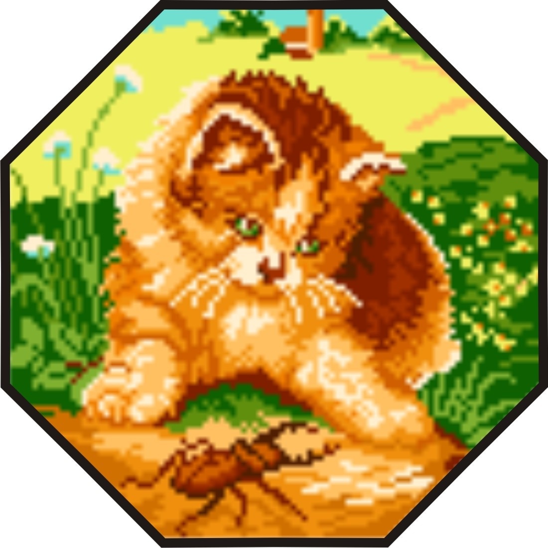 Pisicuta cu radasca - kit goblen cu panza imprimata