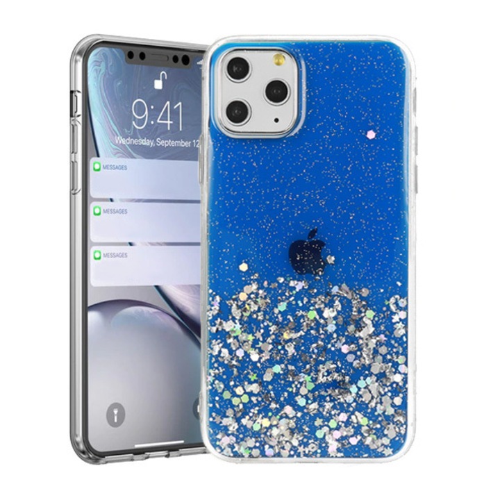 Fényes átlátszó tok Samsung Galaxy A70-hez - Kék krém KP18048