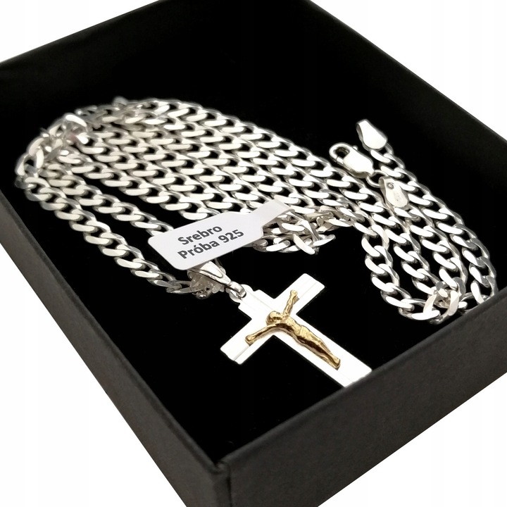 Lantisor pentru barbati, Golden-Celebrity, Argint, Placare cu aur, 55cm, Argintiu