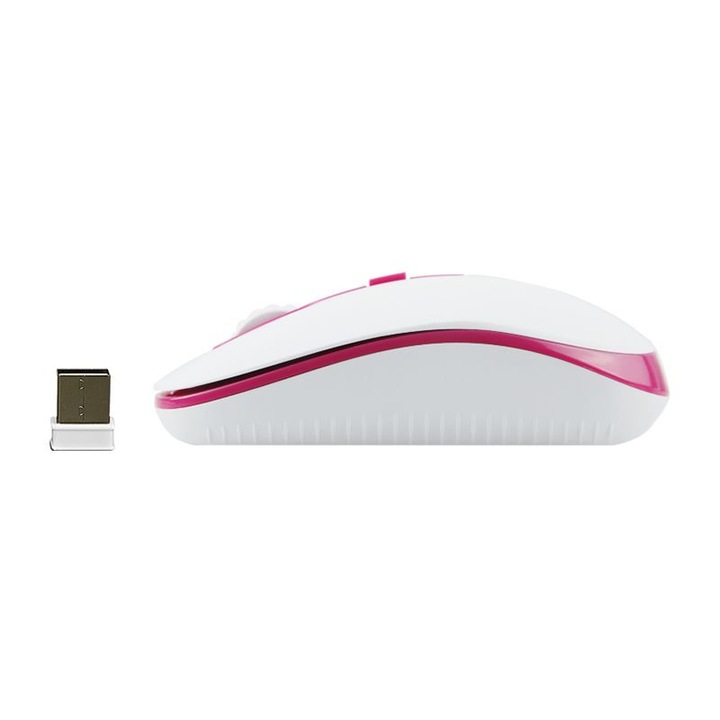 Mouse fara fir Meetion R547, 2.4 GHz, 1600 DPI, Alb/Roz