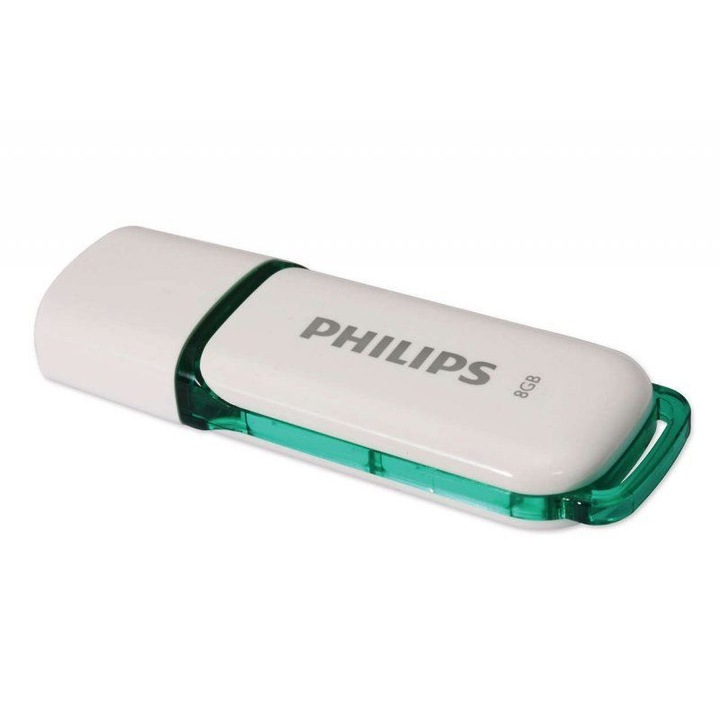 USB памет, Philips, 8GB, USB 2.0, бяло/зелено