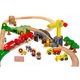 Релси за влакче от естествено дърво, включени 70 аксесоара „LikeSmart Wood Track“, с многофункционална релса, кран, окачена релса, жълта