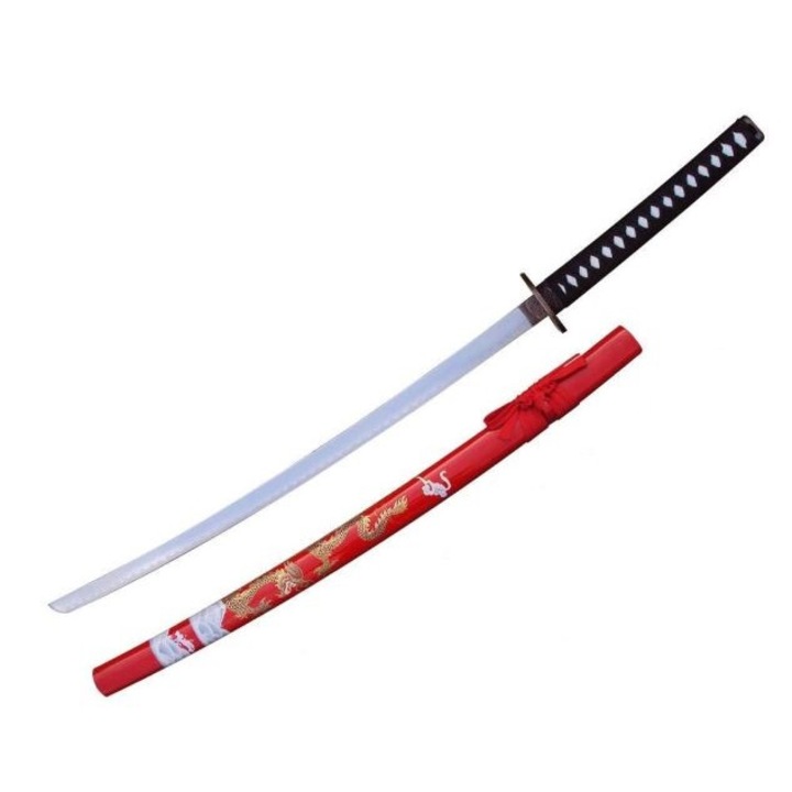 Katana szamuráj kard vörös hüvelyrel, szénacél, keményfa, 96 cm, 4KM100-405RD
