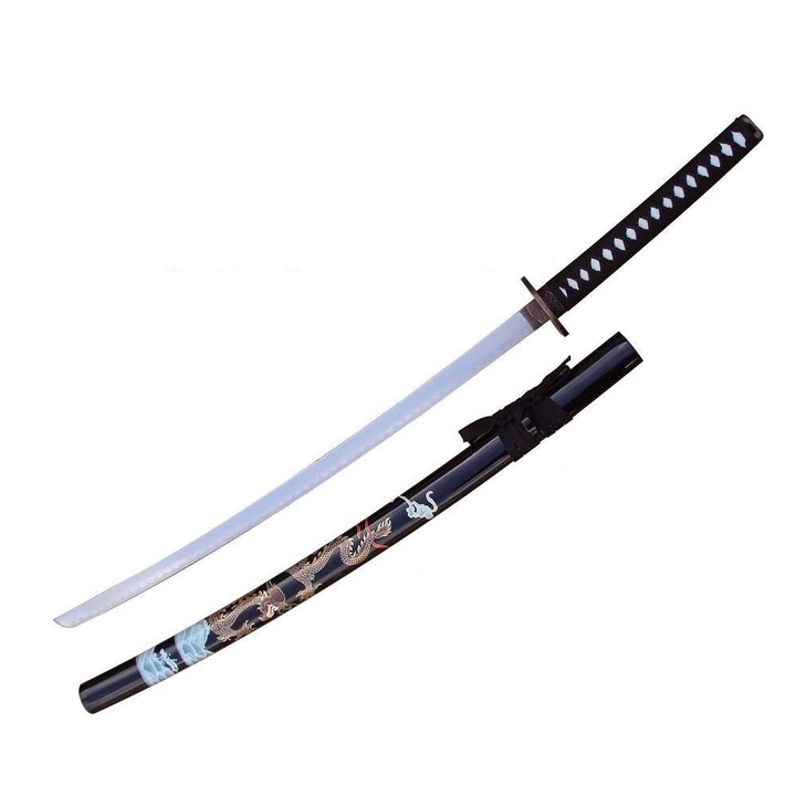 Sabia samurai Katana cu Teaca Negru, Otel carbon, Lemn Tare, 96cm, 4KM100-405BK