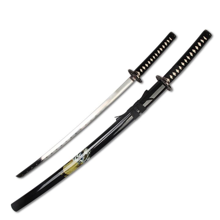 Sabia samurai Katana cu Teaca Negru, Otel carbon, Lemn Tare, Lungime lama 67,5 cm, Lungime totala 96cm, 7KM9-410B