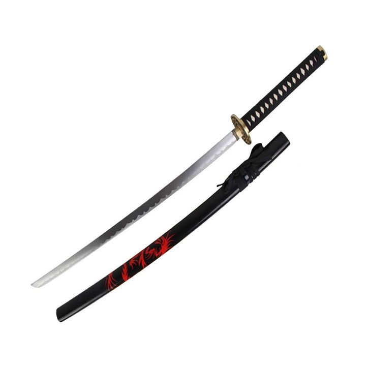 Sabia cu Dragon Katana cu Teaca, Negru, Otel carbon, Lemn Tare, 96.5cm, 4KM108-410