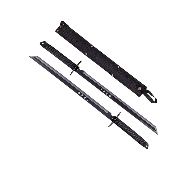 Set de 2 Sabii Ninja cu Capac de Nailon de Antrenament, Negru, Otel Inoxidabil, 68.5 cm, HK-6183