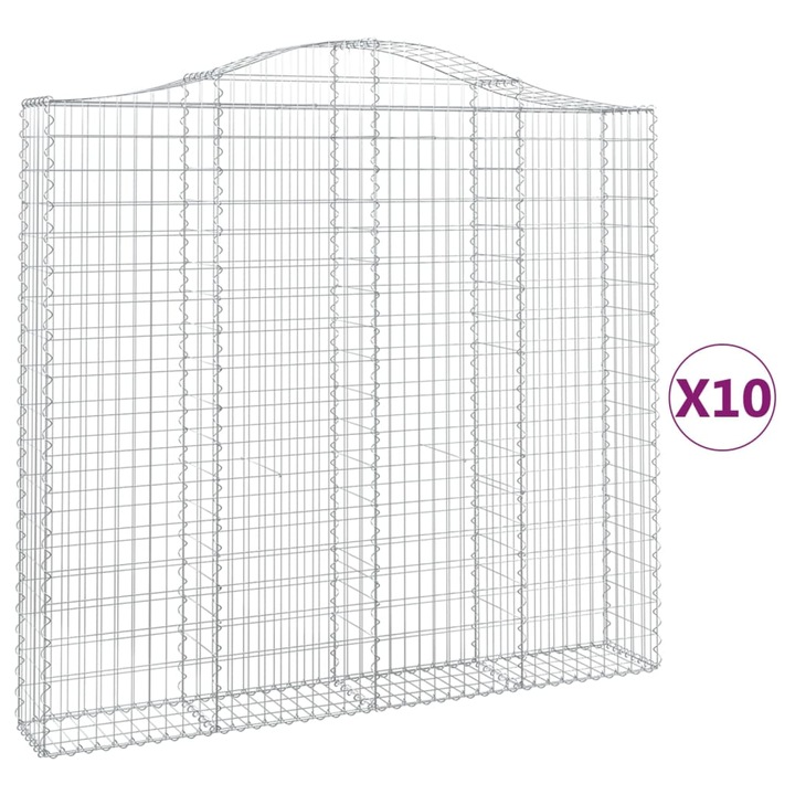 Set cosuri gabion arcuite 10 buc vidaXL, 200x30x180/200cm, fier galvanizat 32.05 kg 3145522