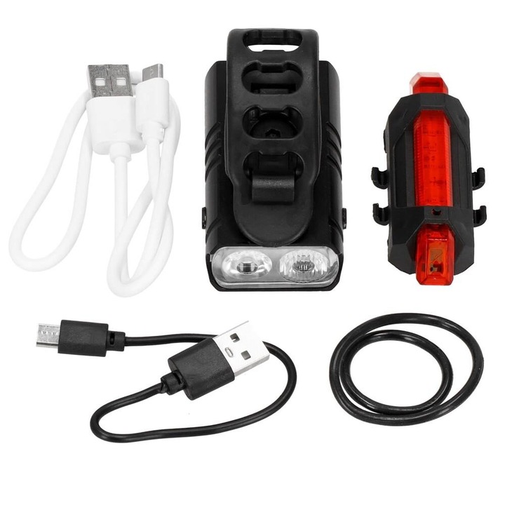 Kerékpár fék és fényszóró készlet, Springos, LED, 6/4 világítási mód, alumínium és műanyag, USB töltés, 6,5x3,5x2,5 cm