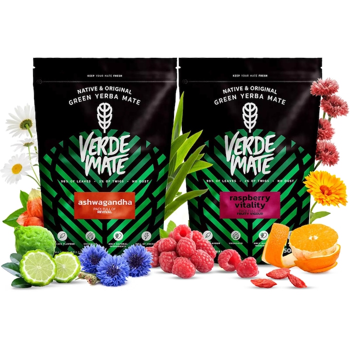 Чай Yerba Mate, Verde Mate, Ashwagandha, Raspberry, 1kg, Mix 2 x 500g