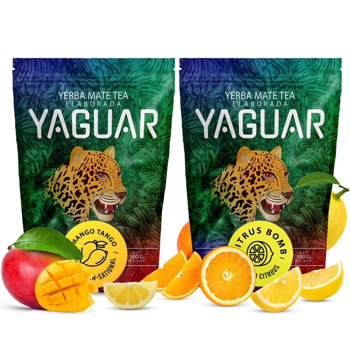 Ceai Yerba Mate, Yaguar 1kg, Mango Tango, Citrus Bomb, Lamaie, MIX 2 x 500g