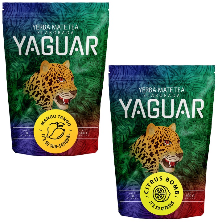 Чай Yerba Mate, Yaguar 1kg, Mango Tango, Citrus Bomb, Lemon, MIX 2 x 500g