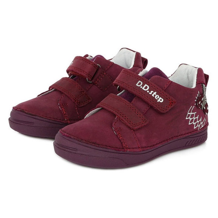 Pantofi copii, dd step, S040-847, Piele naturala, Visiniu