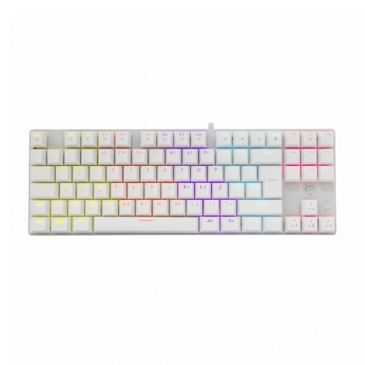 Tastatura mecanica gaming, White Shark, Commandos, cu fir, US Layout, 88 taste rosii, iluminare RGB, Alb