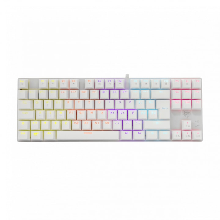 Tastatura mecanica gaming, White Shark, Commandos, cu fir, US Layout, 88 taste rosii, iluminare RGB, Alb