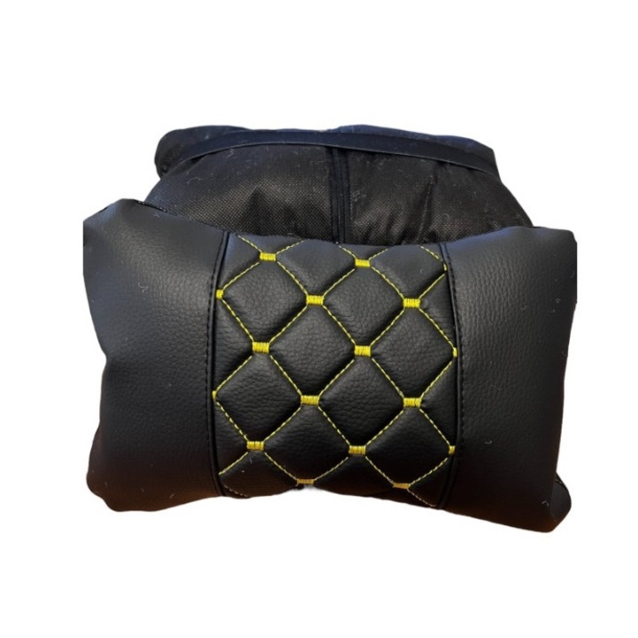 Set de Perne universale pentru gat un confort mai bun in timpul unei calatorii lungi cu masina, negru cu cusaturi galbene, 2 buc