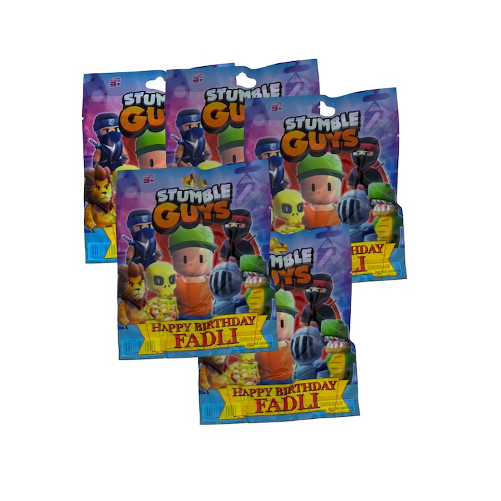 5 db Stumble Guys borítékból álló készlet figurával és meglepetéskártyákkal, 7 cm