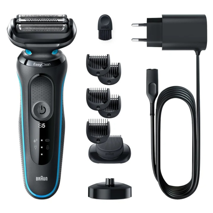 Aparat de ras, Braun, Series 5 51-M4500cs, Wet&Dry cu suport de incarcare, Negru/Verde menta