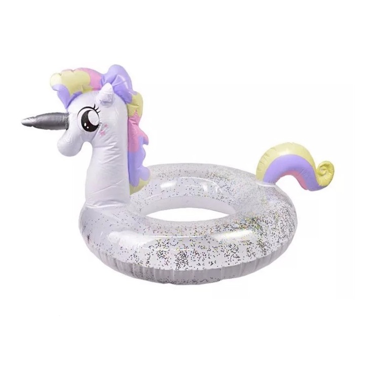 Felfújható öv egyszarvú csillogó részecskékkel, 90 cm, fehér/lila