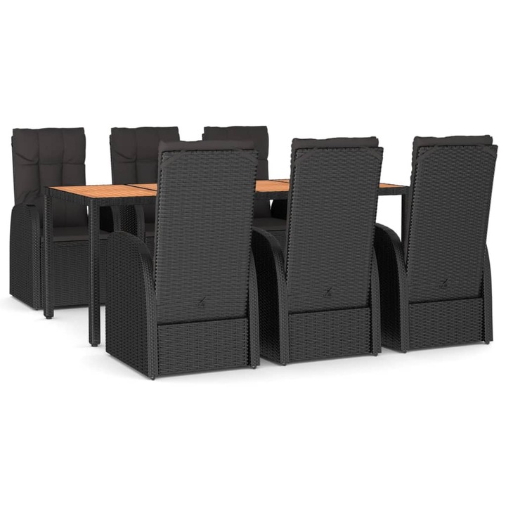 Set mobilier de gradina cu perne, vidaXL, 7 piese, negru, poliratan, 47.3 kg 3157603