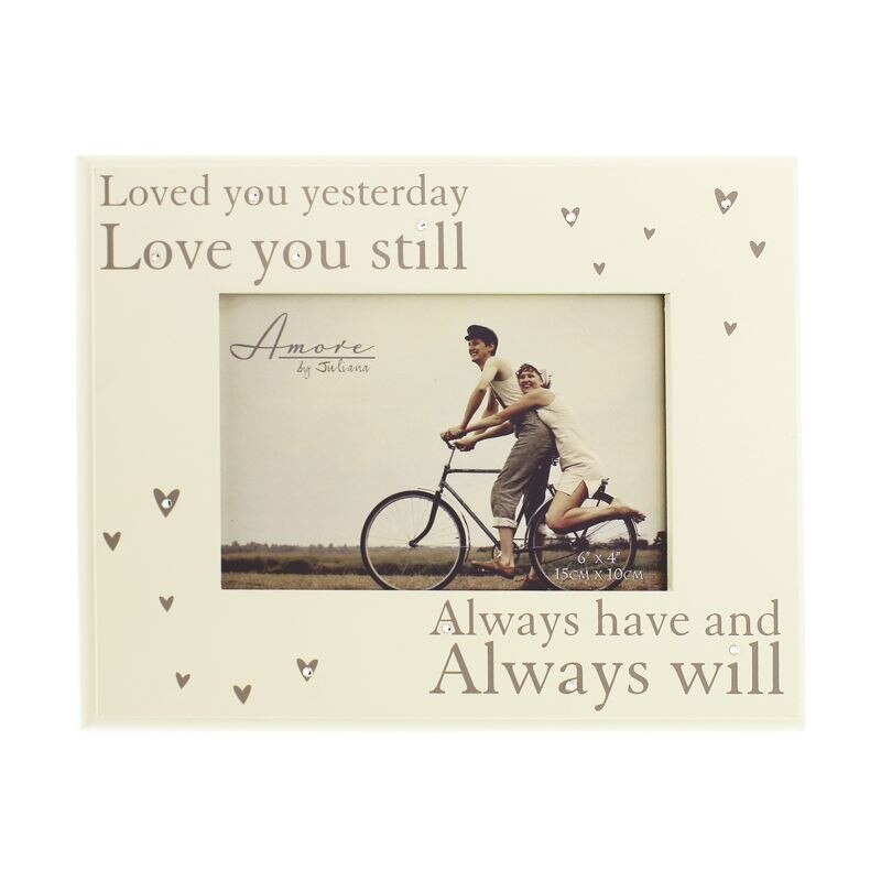 Rama foto, din lemn, Amore by Juliana, crem, cu text 