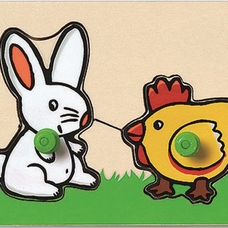 Puzzle din lemn cu buton Djeco - Ferma