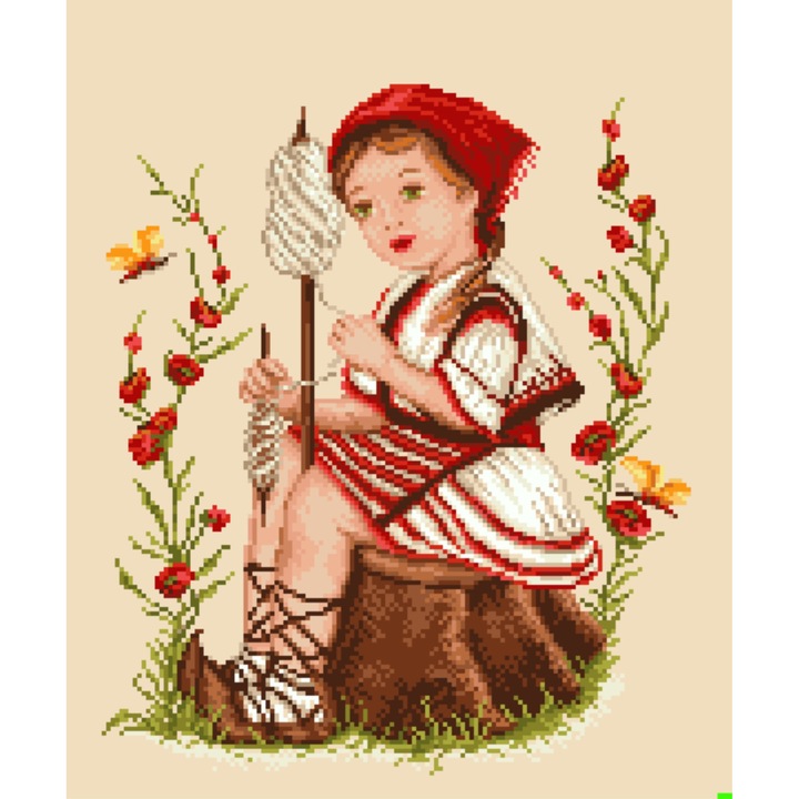 Goblen Ciobanita, Rogoblen, kit cu panza imprimata, fire mouline, 15 x 18 cm