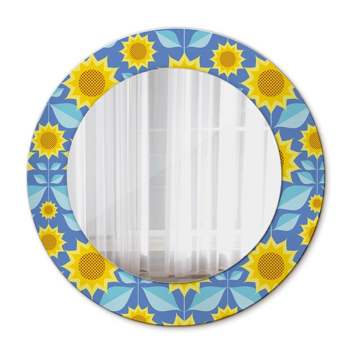 Fali tükör, Coloray, kerek, Geometrikus Napraforgók, kerettel, Zöld, Ø50 cm, 010090550080300072651