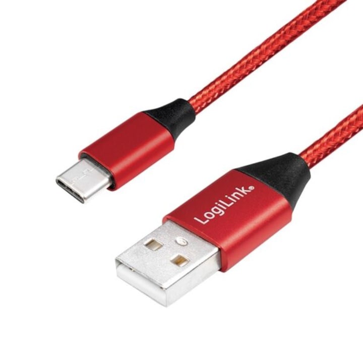 Logilink adatkábel, CU0148, USB 2.0 (T) – USB 2.0 Type-C (T), 1 m, prémium, piros