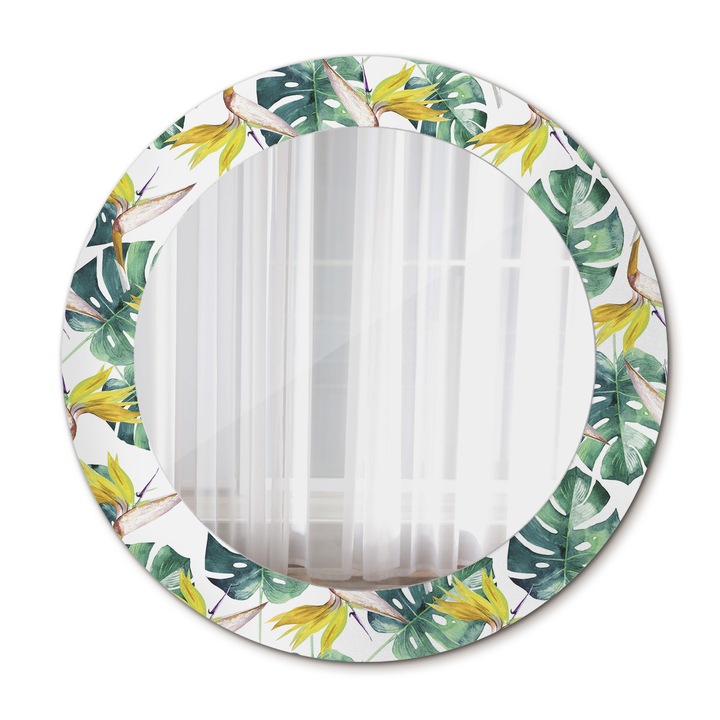 Fali tükör, Wallfluent, Trópusi levelek, Kerek, Többszínű, Ø60 cm, 010090550090300011868